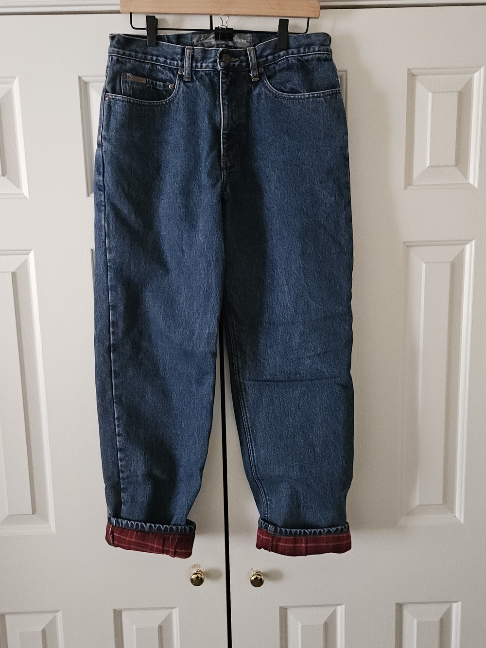 Eddie Bauer Authentic Denim Men's Relaxed Fit Red Flannel Lined Jeans 33x31